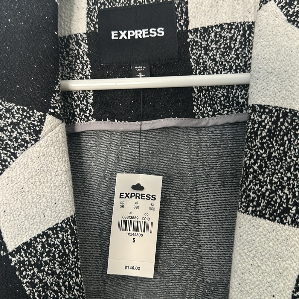 I express NWT size small buffalo check long cardigan/pea coat - Picture 2 of 5